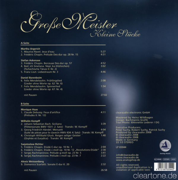 RAVEL CHOPIN LISZT MENDELSSOHN Große Meister - Kleine Stücke