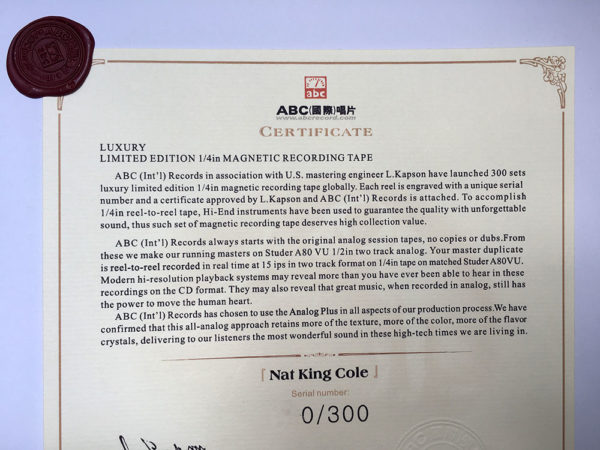 ABC Int'l Tapes Certificat
